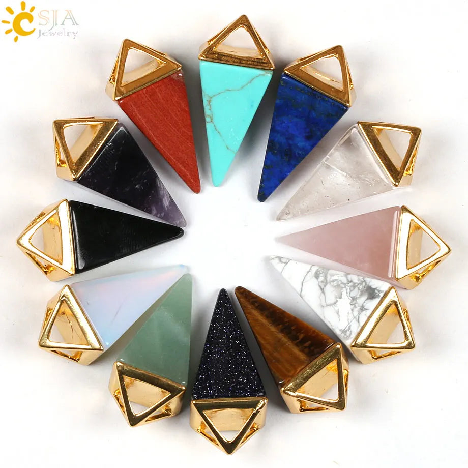 CSJA 1PC Labradorite Pendants Natural Crystal Stone Pendulum for Necklace Hexagonal Point Spectrolite Reiki Jewellery F395