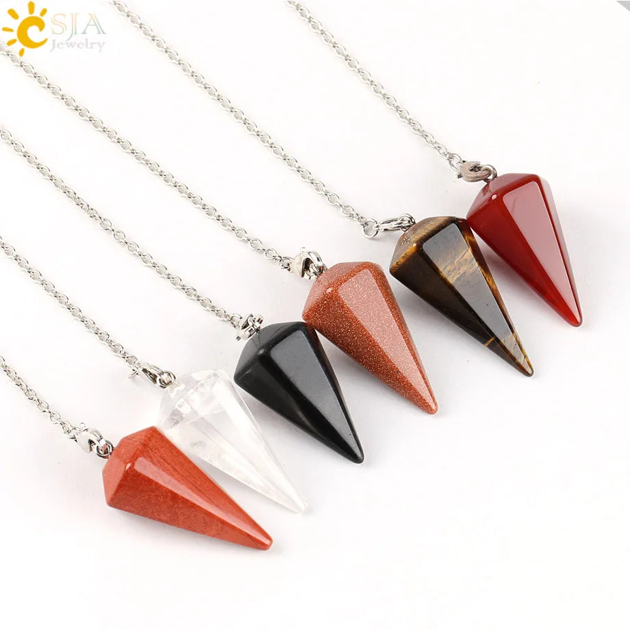 CSJA 1PC Labradorite Pendants Natural Crystal Stone Pendulum for Necklace Hexagonal Point Spectrolite Reiki Jewellery F395