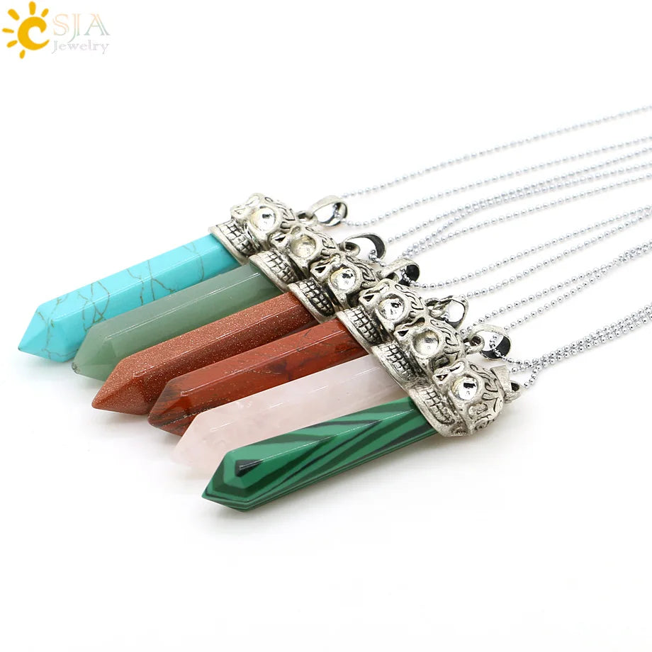 CSJA 1PC Labradorite Pendants Natural Crystal Stone Pendulum for Necklace Hexagonal Point Spectrolite Reiki Jewellery F395