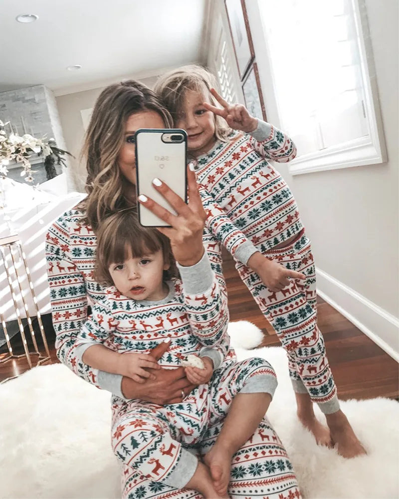 Autumn Christmas Family Look Pajamas Set  Striped Elk Casual Family Matching Outfit Winter Nightwear Sleepwear Cute Pjs Set 2021