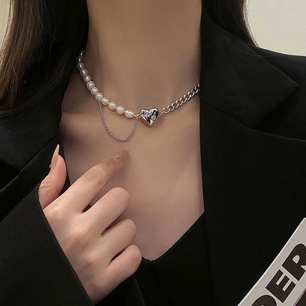 Kpop Heart Chain Choker Necklace For Women collar Goth Necklaces Aesthetic Jewellery Christmas Party Girl halloween New Chocker