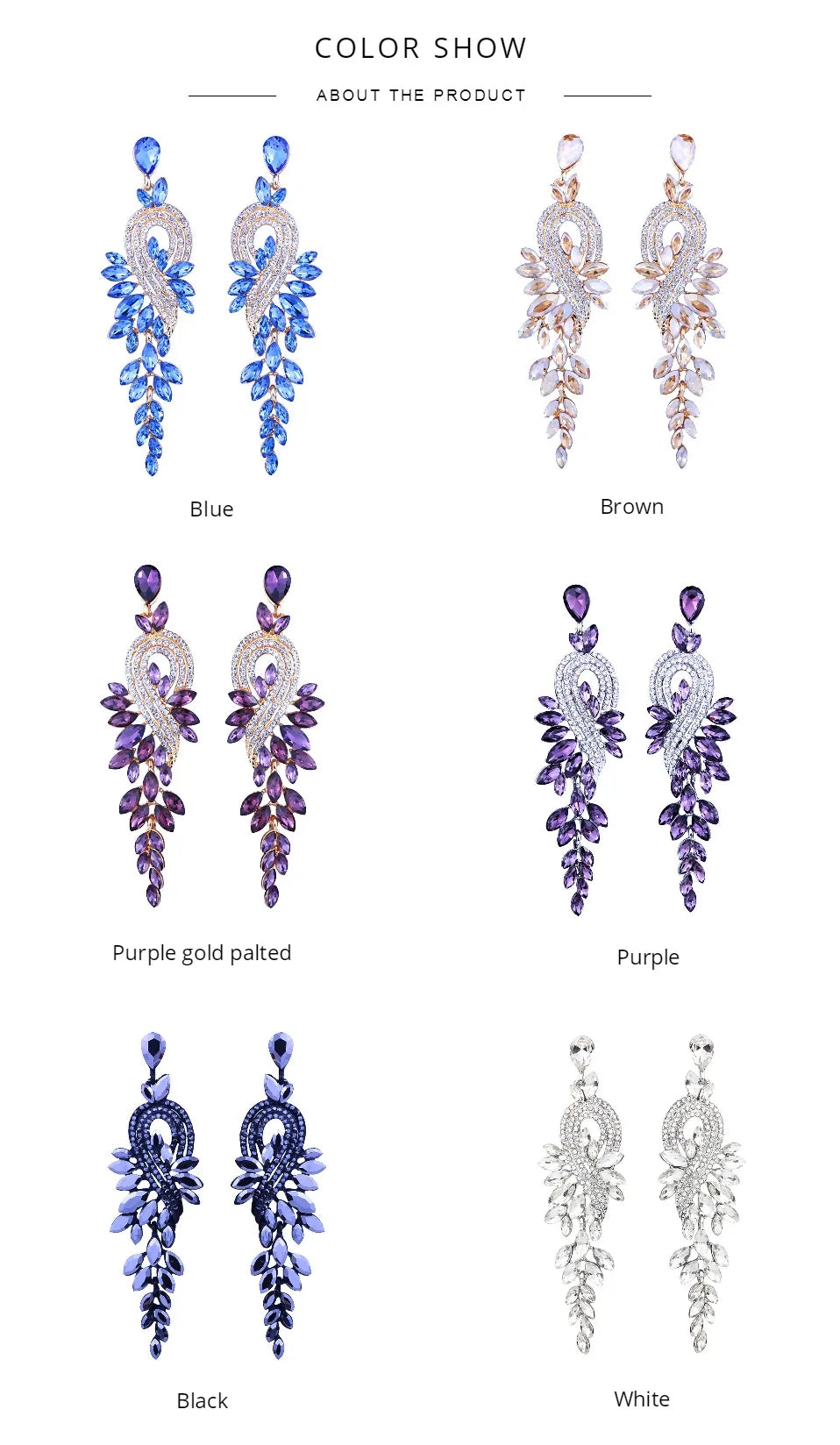 Bridal jewellery Luxury crystal leaf large earrings long drop earrings for women wedding party jewelry accessory