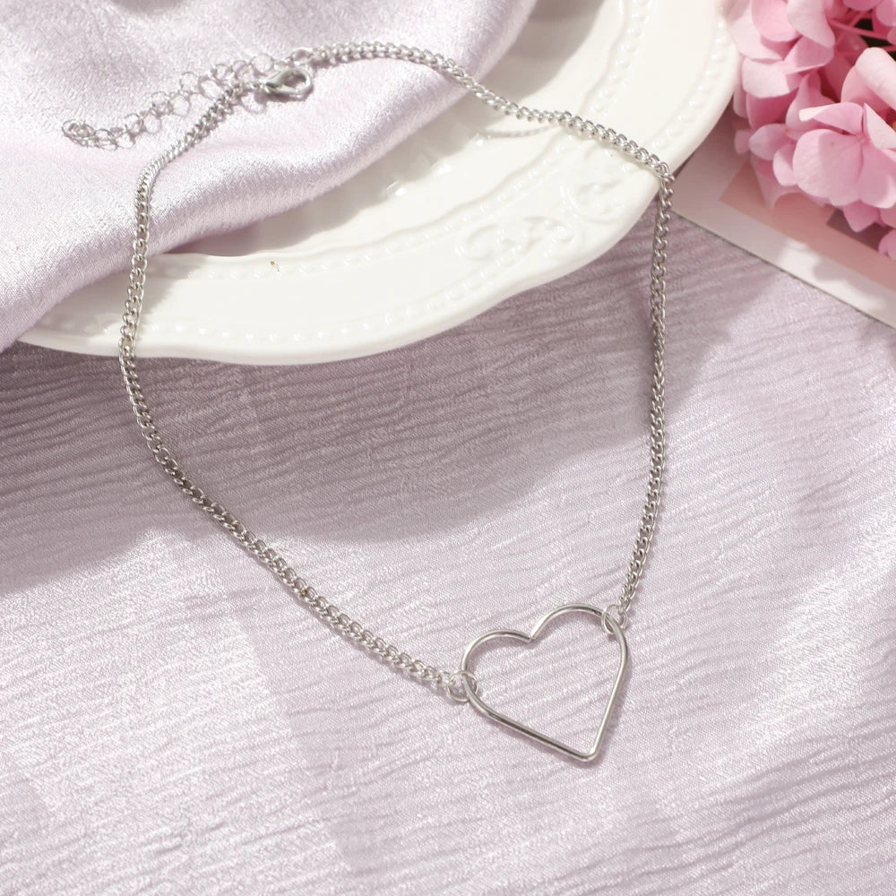 Kpop Heart Chain Choker Necklace For Women collar Goth Necklaces Aesthetic Jewellery Christmas Party Girl halloween New Chocker