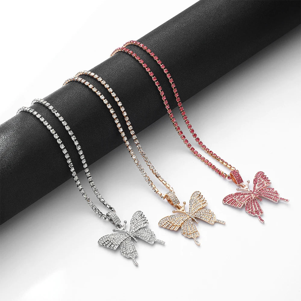 Layered Butterfly Necklace Chain Set Luxury Rhinestones Choker Women Jewellery Pendant Statement Fashion Jewelry Bulk Wholesale