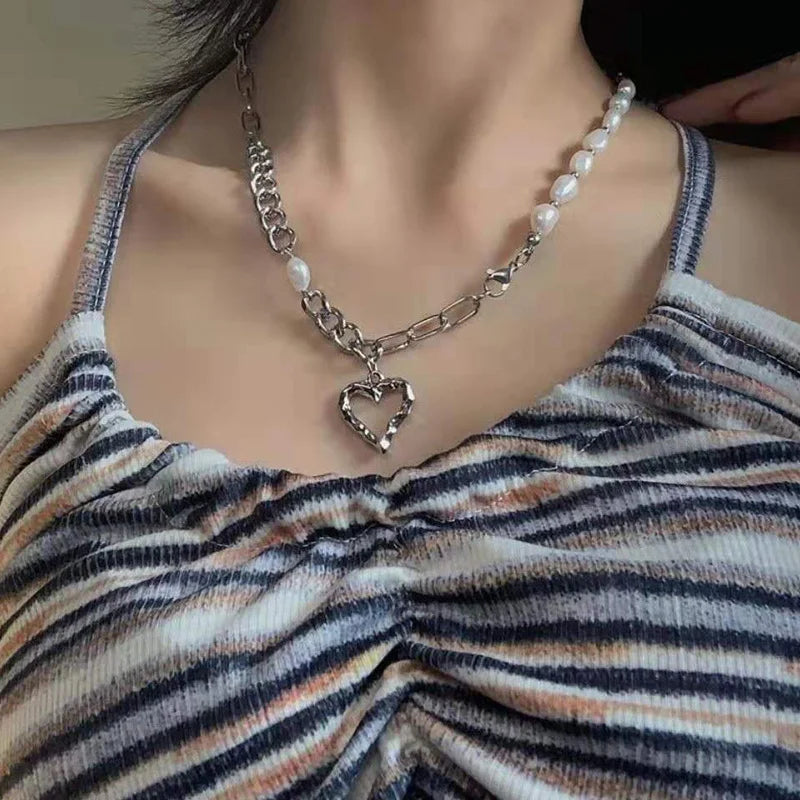 Kpop Heart Chain Choker Necklace For Women collar Goth Necklaces Aesthetic Jewellery Christmas Party Girl halloween New Chocker