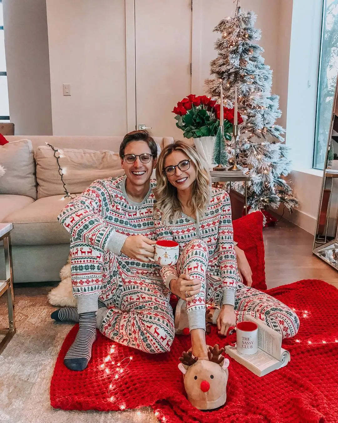 Autumn Christmas Family Look Pajamas Set  Striped Elk Casual Family Matching Outfit Winter Nightwear Sleepwear Cute Pjs Set 2021