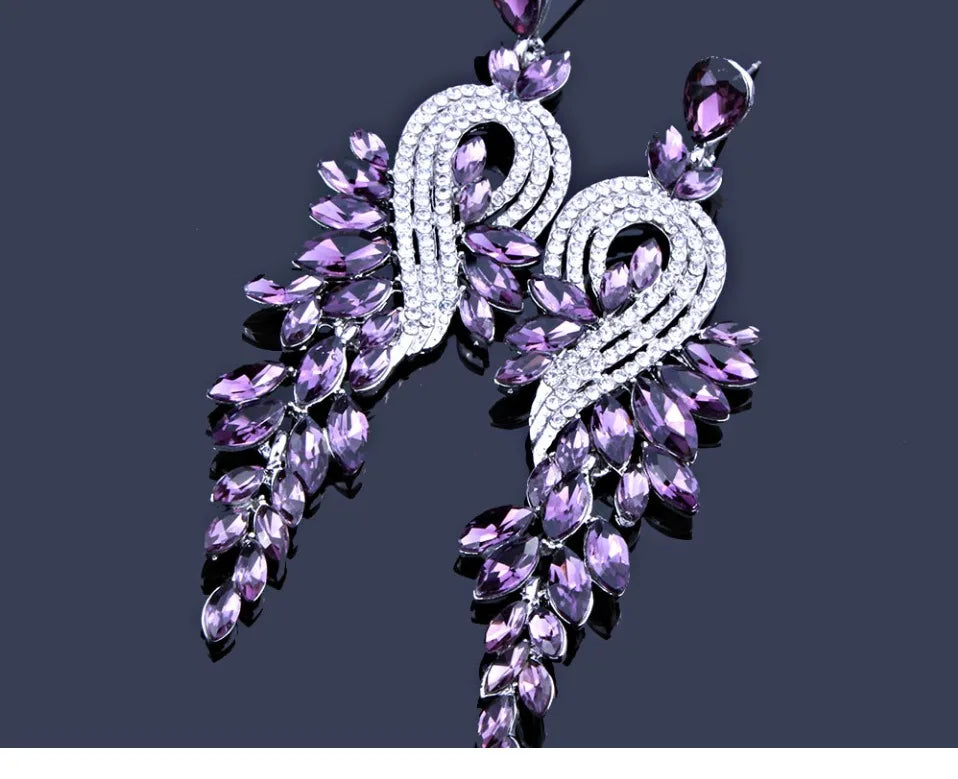 Bridal jewellery Luxury crystal leaf large earrings long drop earrings for women wedding party jewelry accessory