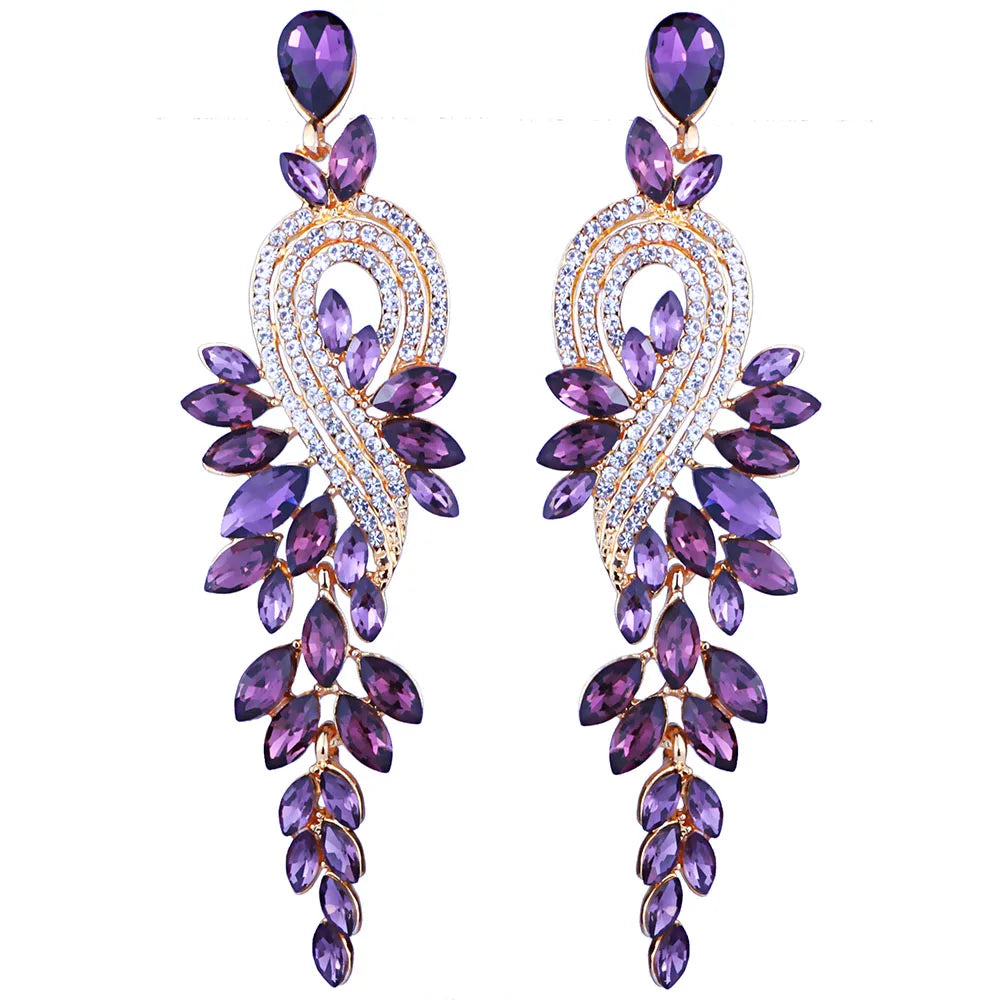 Bridal jewellery Luxury crystal leaf large earrings long drop earrings for women wedding party jewelry accessory