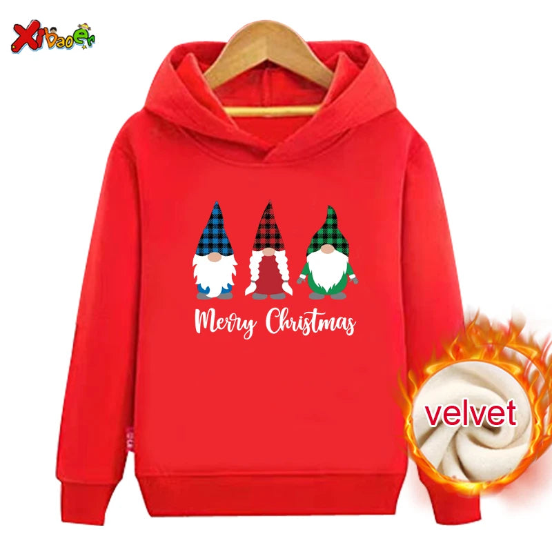 Matching Family Christmas Outfits Hoodie Sweater Clothing Couple Santa Claus Warm Winter Pullover Plus Velvet Couple Outfit Gift