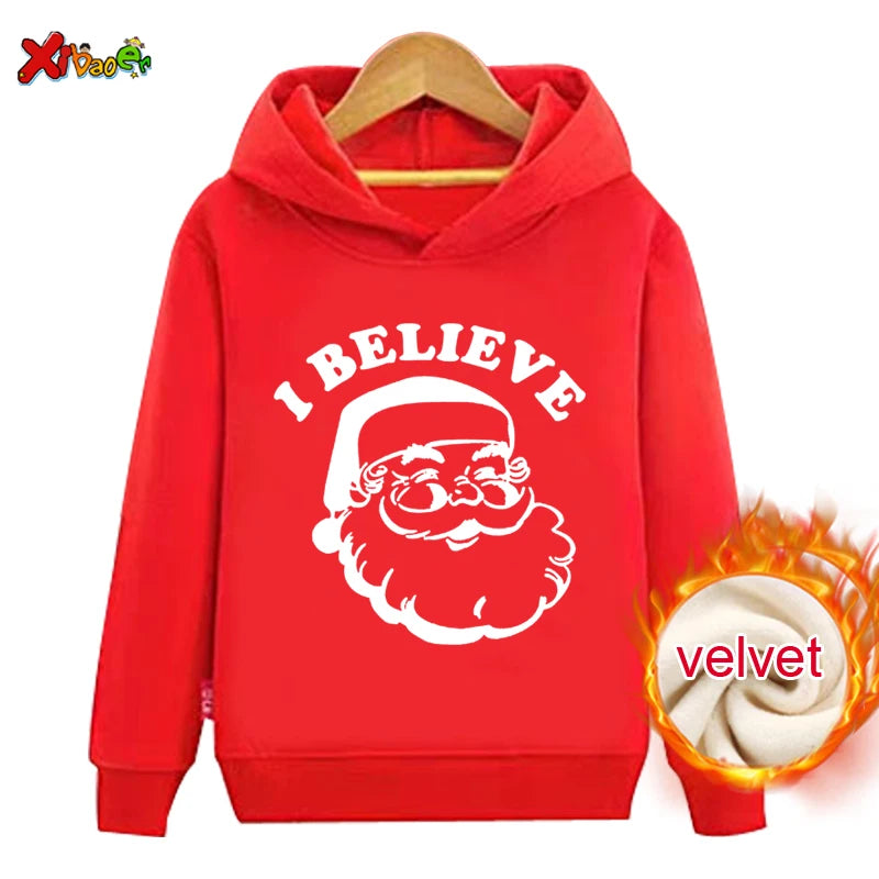 Matching Family Christmas Outfits Hoodie Sweater Clothing Couple Santa Claus Warm Winter Pullover Plus Velvet Couple Outfit Gift