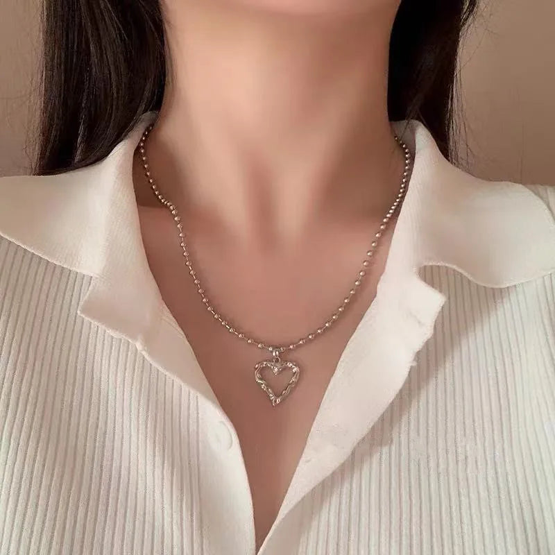 Kpop Heart Chain Choker Necklace For Women collar Goth Necklaces Aesthetic Jewellery Christmas Party Girl halloween New Chocker