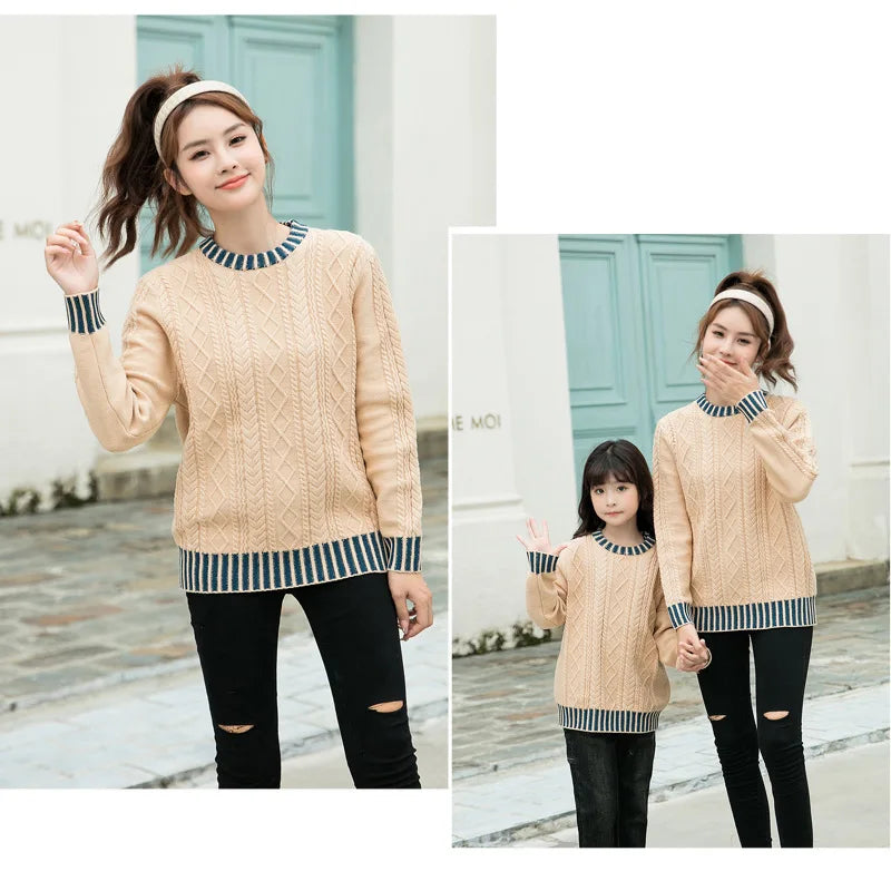 Family Matching Sweaters Spring Autumn Mother Daughter Dad Son Knitted Sweaters Couple Matching Outfit Men Women Kids Baby Tops