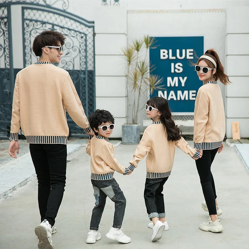 Family Matching Sweaters Spring Autumn Mother Daughter Dad Son Knitted Sweaters Couple Matching Outfit Men Women Kids Baby Tops