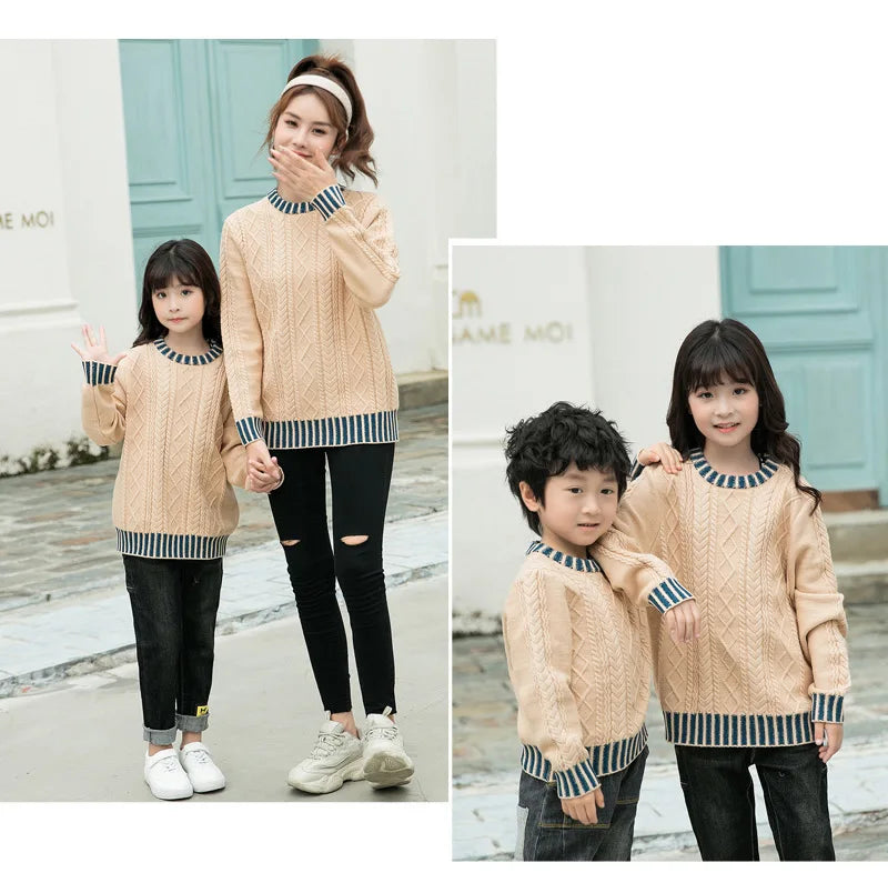 Family Matching Sweaters Spring Autumn Mother Daughter Dad Son Knitted Sweaters Couple Matching Outfit Men Women Kids Baby Tops