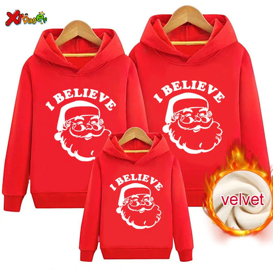 Matching Family Christmas Outfits Hoodie Sweater Clothing Couple Santa Claus Warm Winter Pullover Plus Velvet Couple Outfit Gift