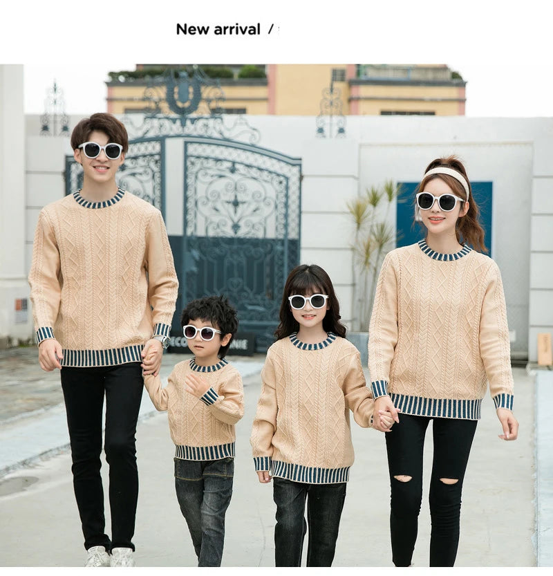 Family Matching Sweaters Spring Autumn Mother Daughter Dad Son Knitted Sweaters Couple Matching Outfit Men Women Kids Baby Tops