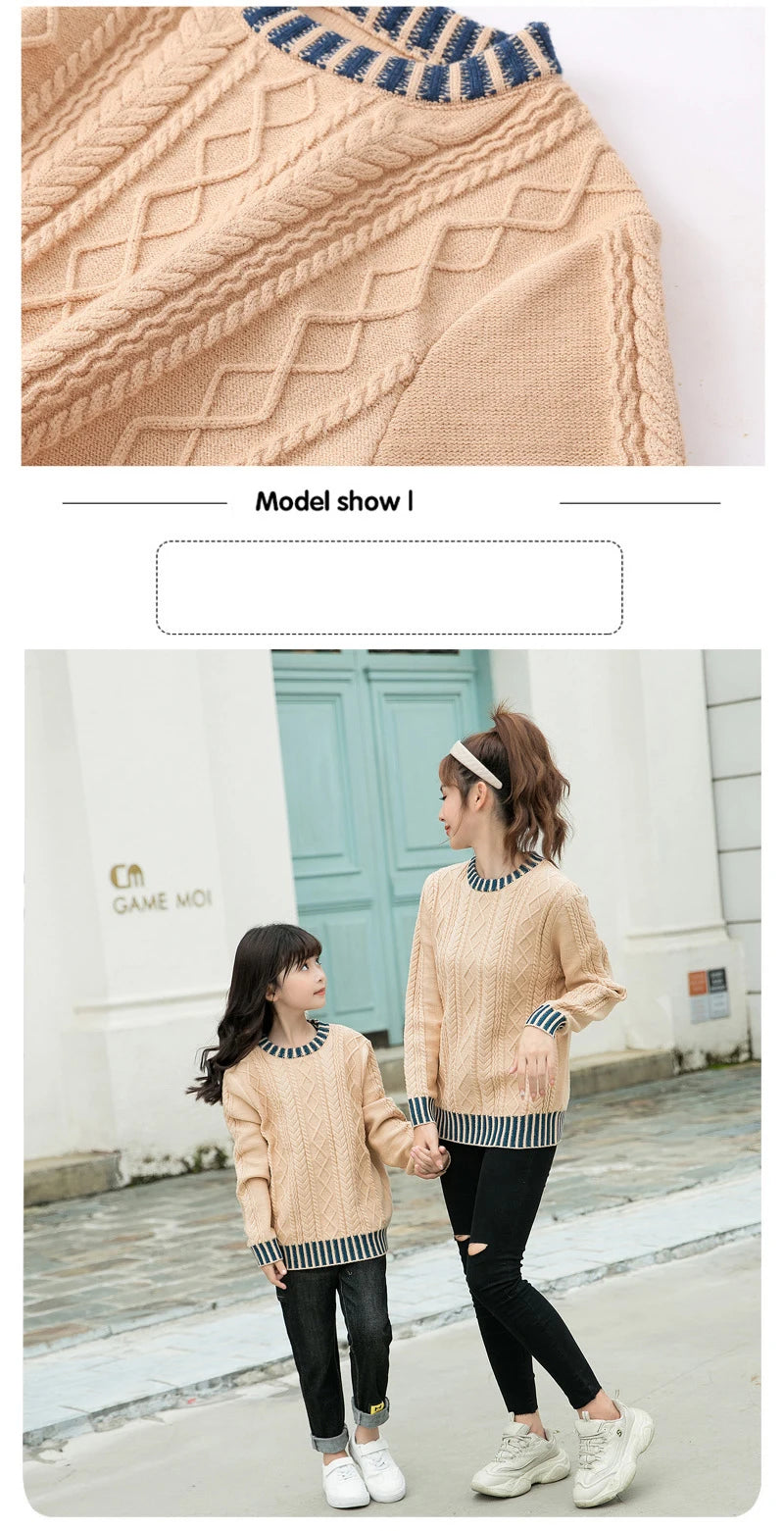 Family Matching Sweaters Spring Autumn Mother Daughter Dad Son Knitted Sweaters Couple Matching Outfit Men Women Kids Baby Tops