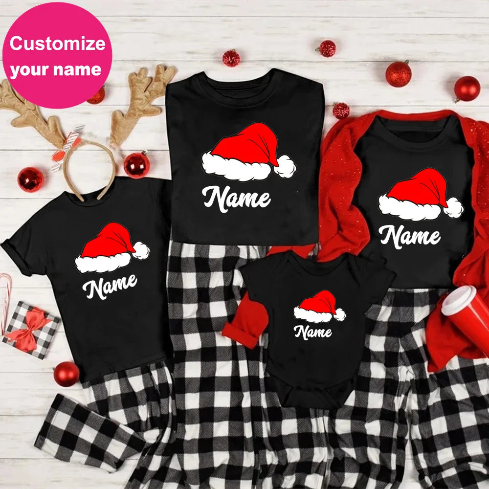 Personalised Family Matching Clothes Custom Name Christmas Father Mother Kids Look Outfit T-shirt Winter Holiday Tops