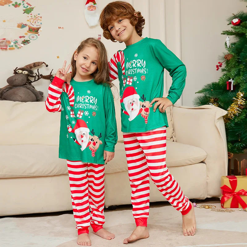 Xmas Family Matching Clothing Christmas Pajamas Outfits 2024 New Year Fashion Green Santa Claus Print Adult Kid Baby Pajamas Set