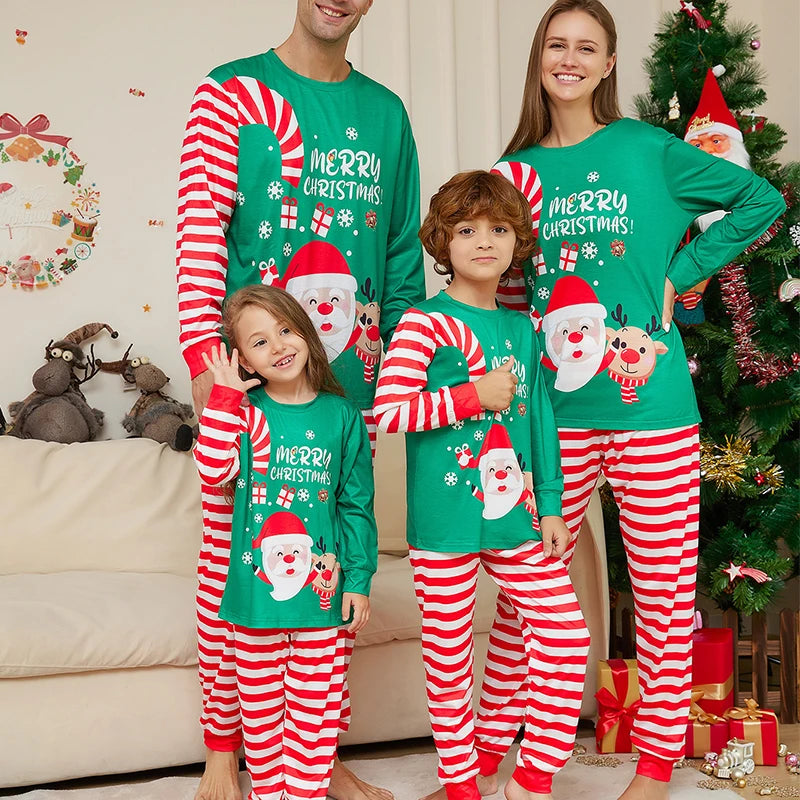 Xmas Family Matching Clothing Christmas Pajamas Outfits 2024 New Year Fashion Green Santa Claus Print Adult Kid Baby Pajamas Set