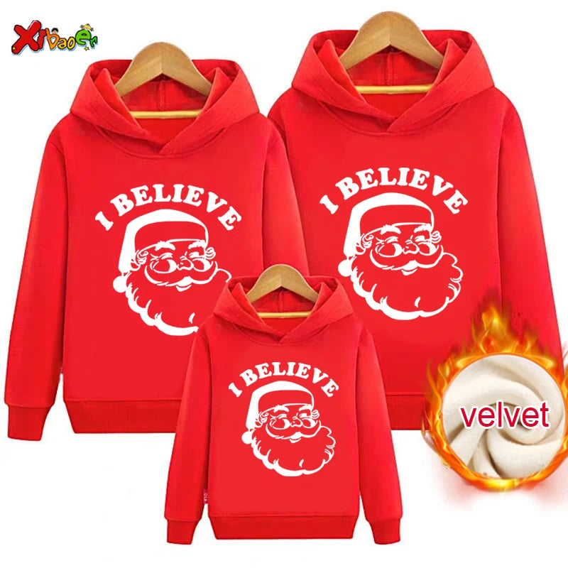 Matching Family Christmas Outfits Hoodie Sweater Clothing Couple Santa Claus Warm Winter Pullover Plus Velvet Couple Outfit Gift