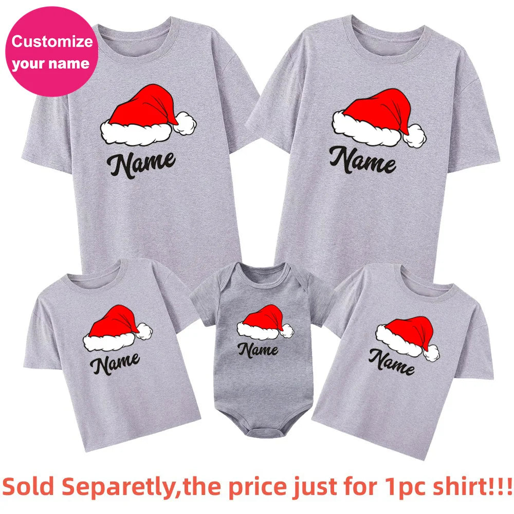 Personalised Family Matching Clothes Custom Name Christmas Father Mother Kids Look Outfit T-shirt Winter Holiday Tops