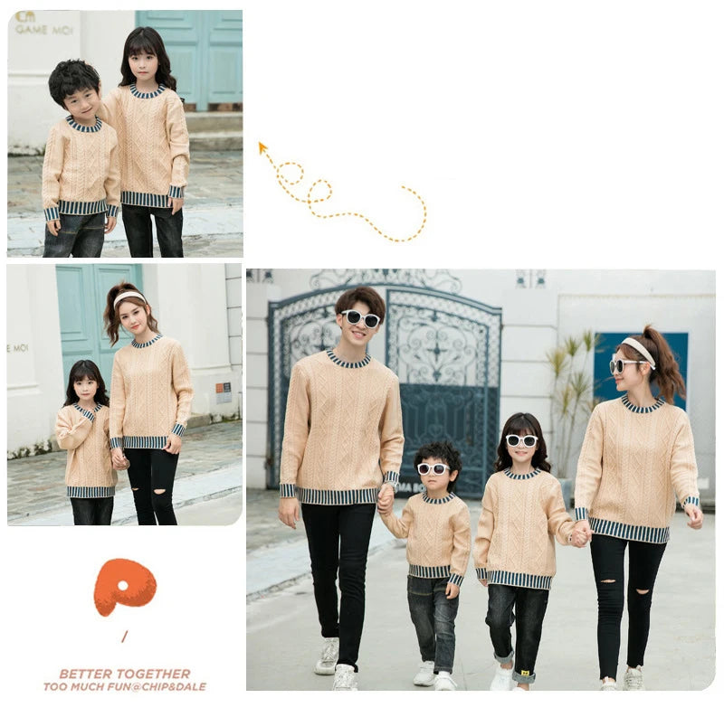 Family Matching Sweaters Spring Autumn Mother Daughter Dad Son Knitted Sweaters Couple Matching Outfit Men Women Kids Baby Tops