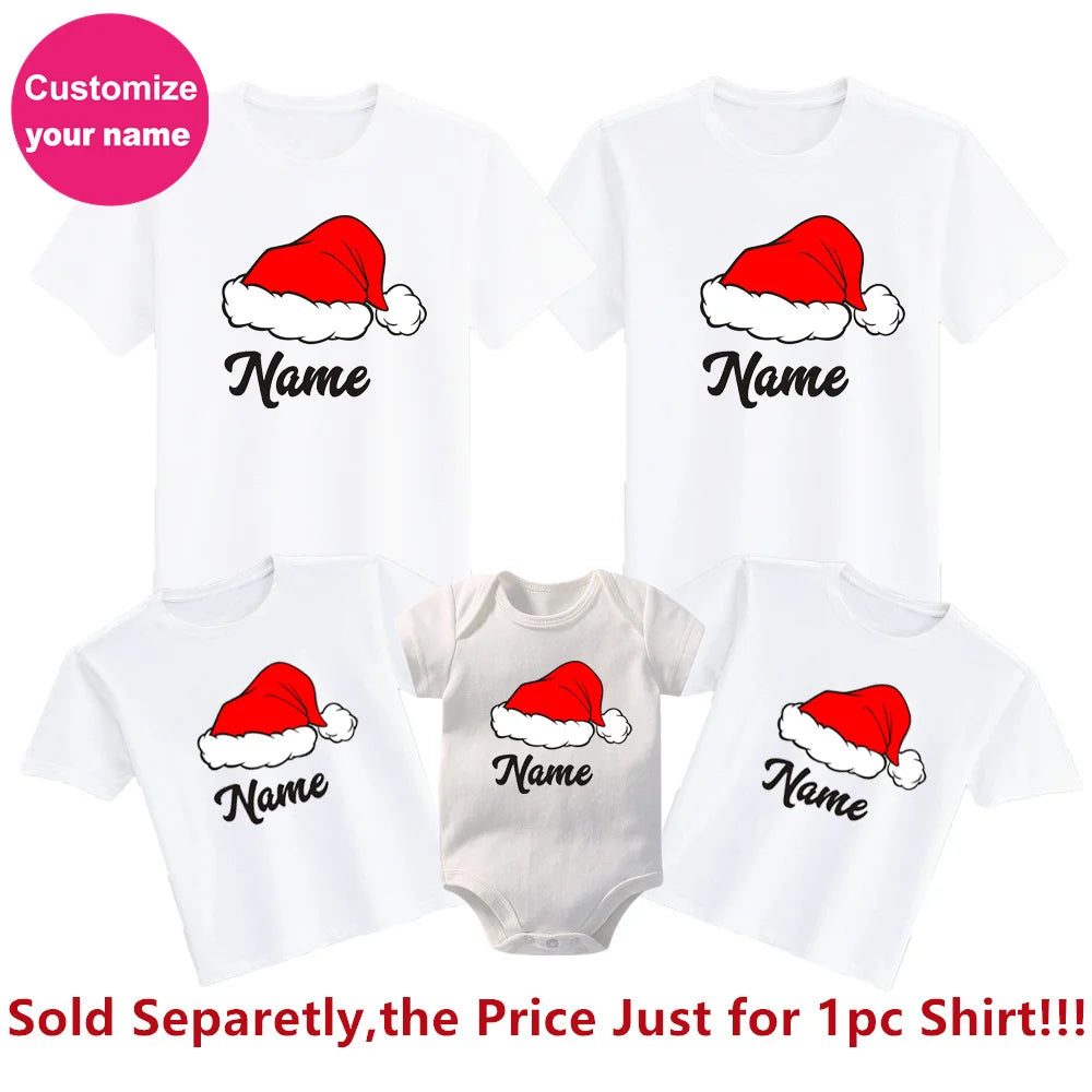 Personalised Family Matching Clothes Custom Name Christmas Father Mother Kids Look Outfit T-shirt Winter Holiday Tops