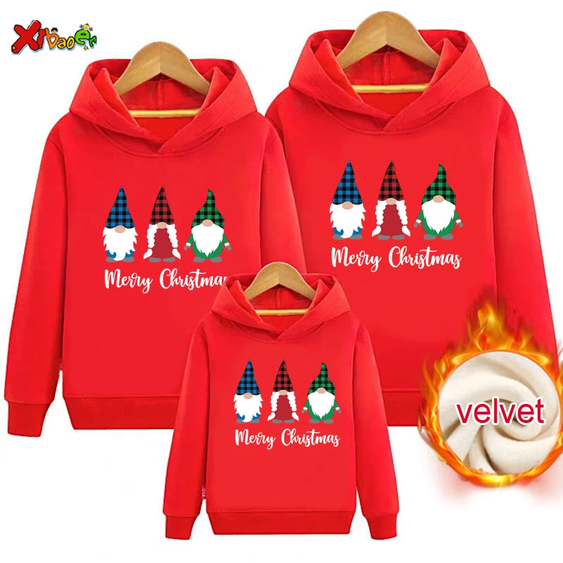 Matching Family Christmas Outfits Hoodie Sweater Clothing Couple Santa Claus Warm Winter Pullover Plus Velvet Couple Outfit Gift