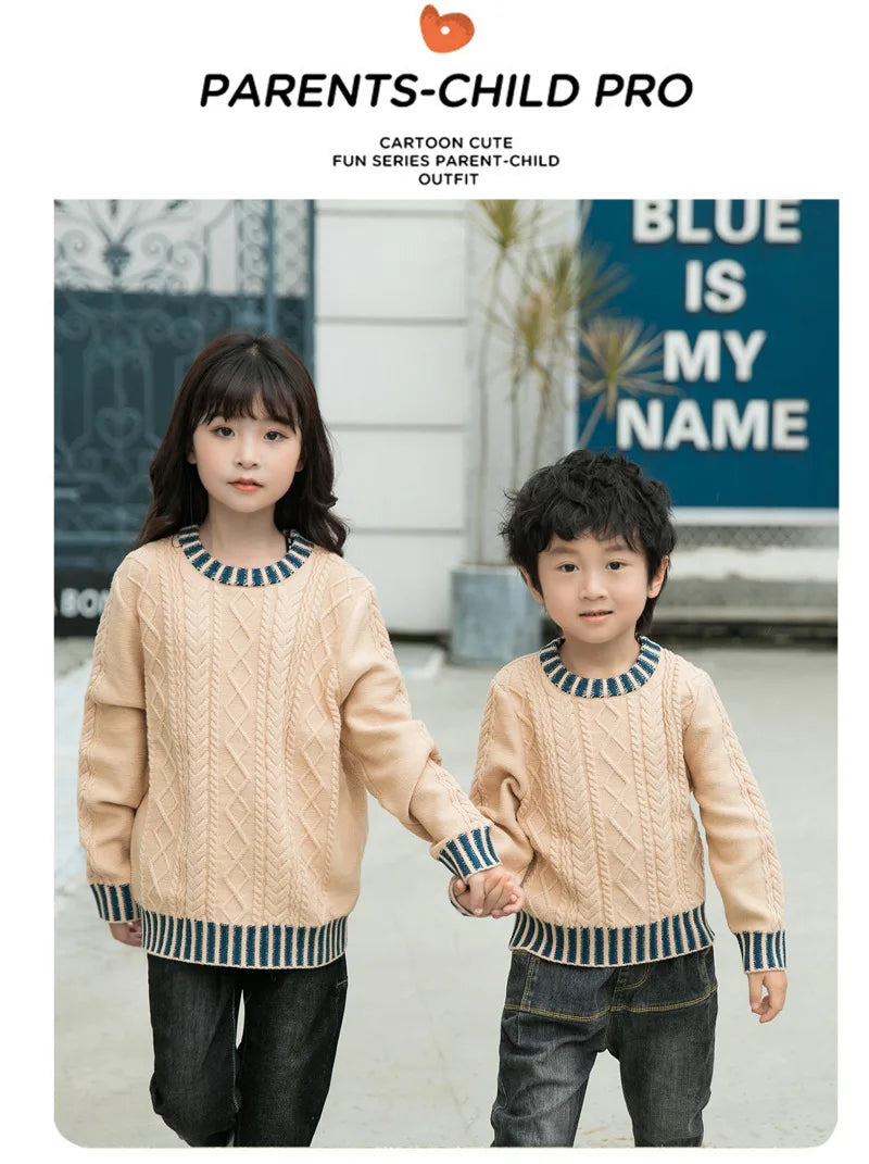 Family Matching Sweaters Spring Autumn Mother Daughter Dad Son Knitted Sweaters Couple Matching Outfit Men Women Kids Baby Tops