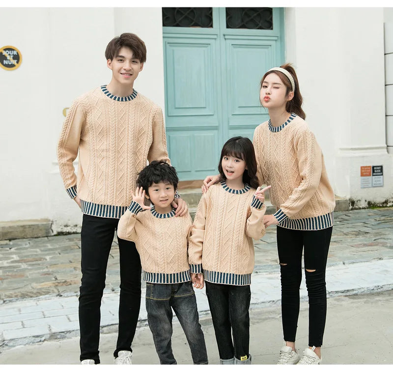 Family Matching Sweaters Spring Autumn Mother Daughter Dad Son Knitted Sweaters Couple Matching Outfit Men Women Kids Baby Tops