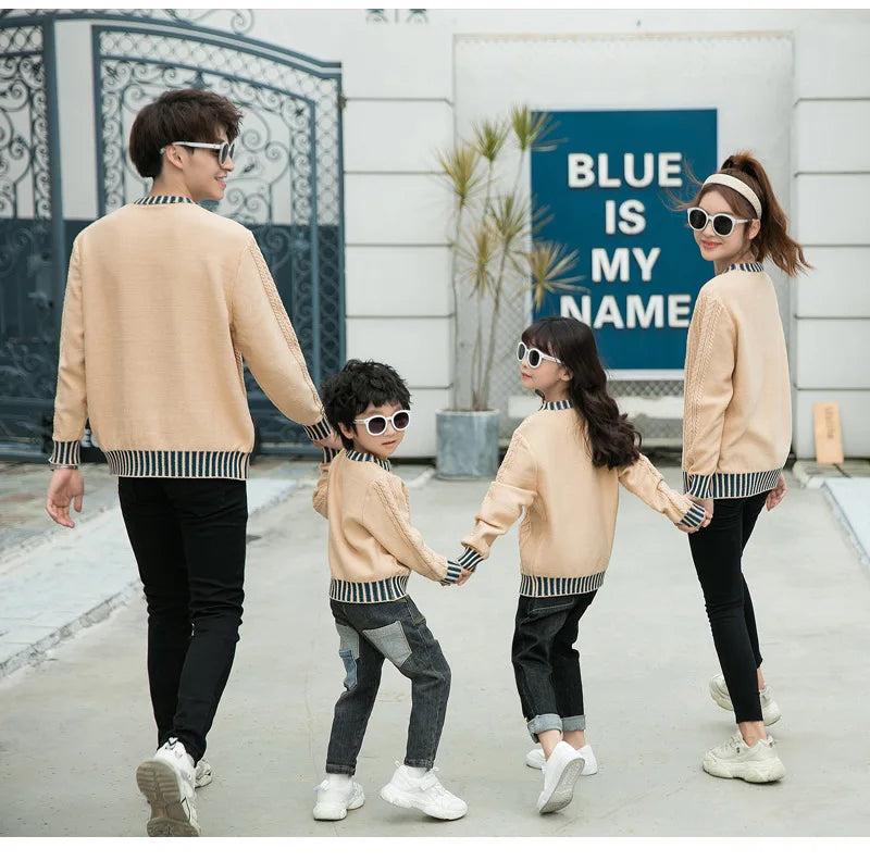 Family Matching Sweaters Spring Autumn Mother Daughter Dad Son Knitted Sweaters Couple Matching Outfit Men Women Kids Baby Tops