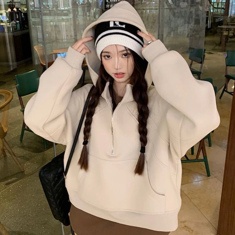 2 Piece Sets Women Outfits Long Sleeve T-shirts Hooded Pockets Hoodies Autumn Loose Vintage Casual Streetwear Lazy All-match Ins