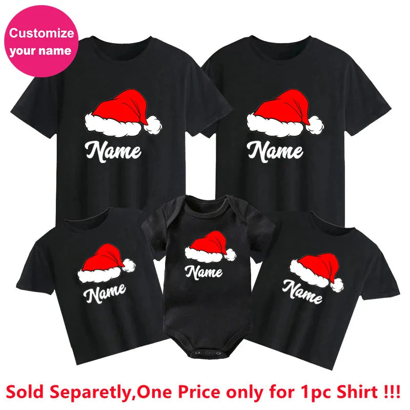 Personalised Family Matching Clothes Custom Name Christmas Father Mother Kids Look Outfit T-shirt Winter Holiday Tops