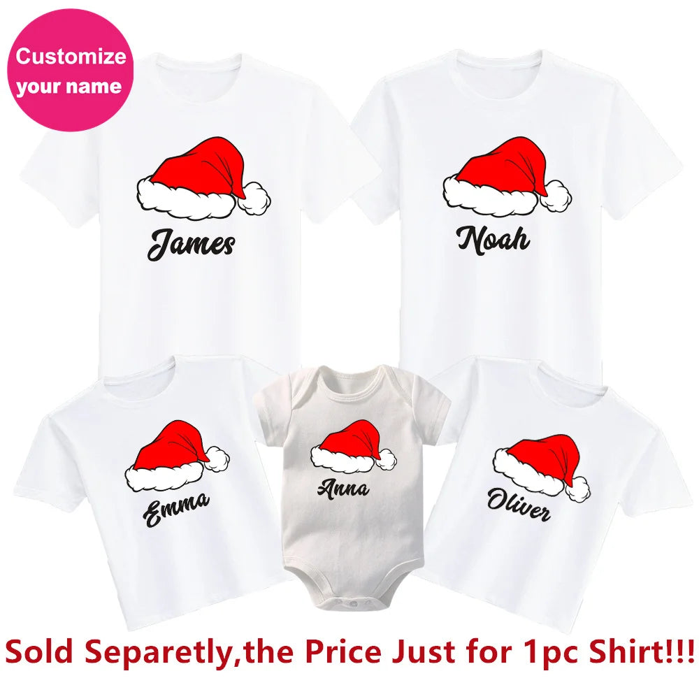 Personalised Family Matching Clothes Custom Name Christmas Father Mother Kids Look Outfit T-shirt Winter Holiday Tops