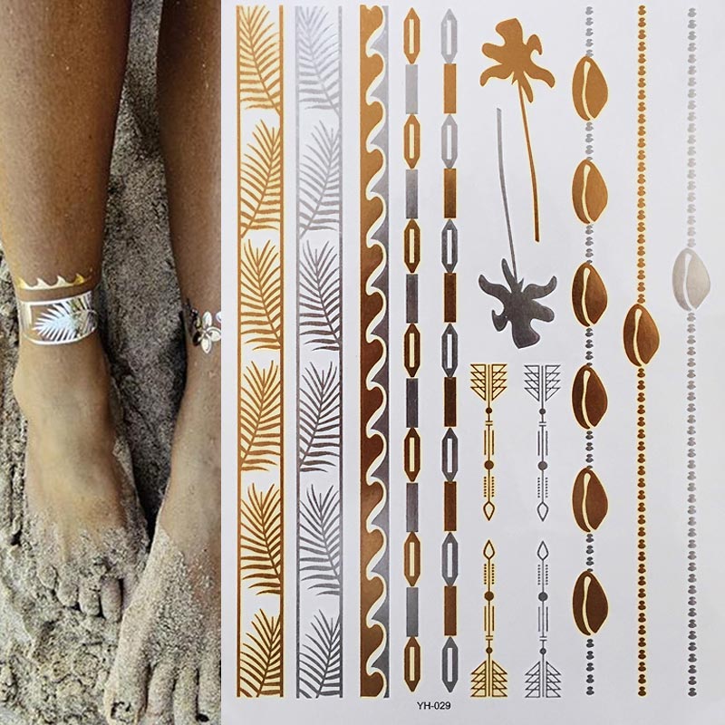 Gold Feathers Shimmering Jewellery Festival Temporary Tattoo