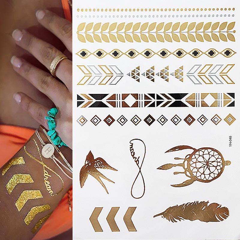 Gold Feathers Shimmering Jewellery Festival Temporary Tattoo