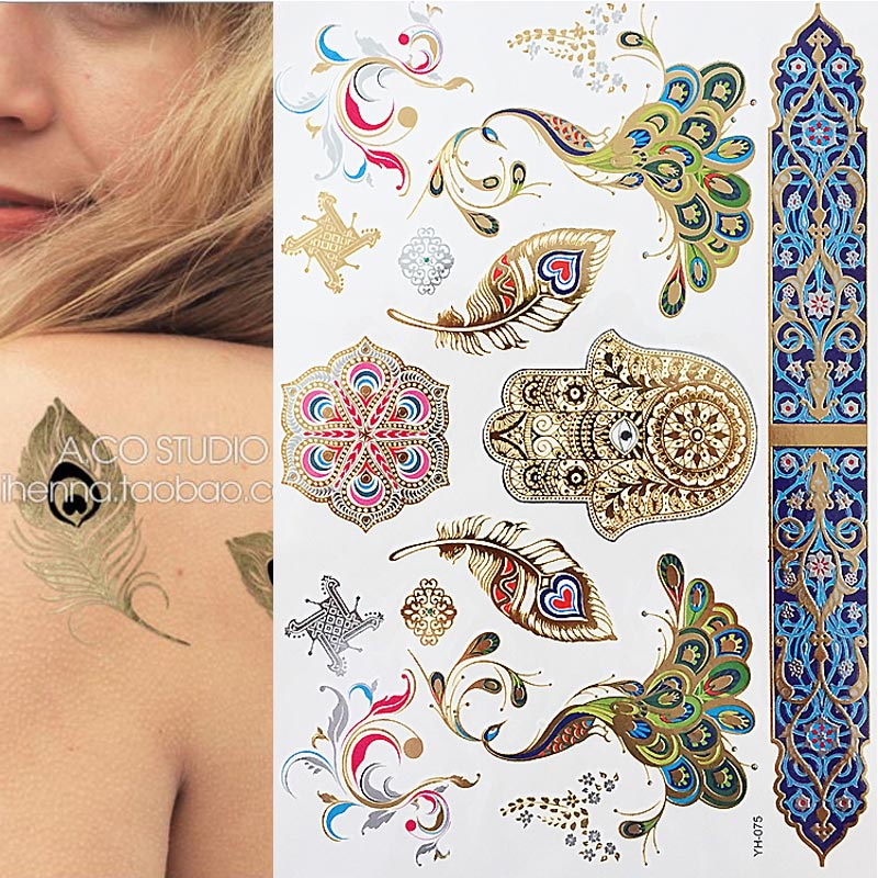 Gold Feathers Shimmering Jewellery Festival Temporary Tattoo