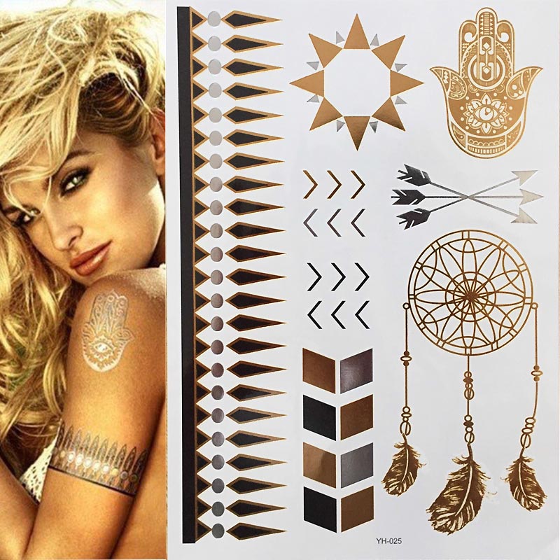 Gold Feathers Shimmering Jewellery Festival Temporary Tattoo