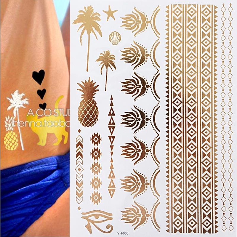 Gold Feathers Shimmering Jewellery Festival Temporary Tattoo