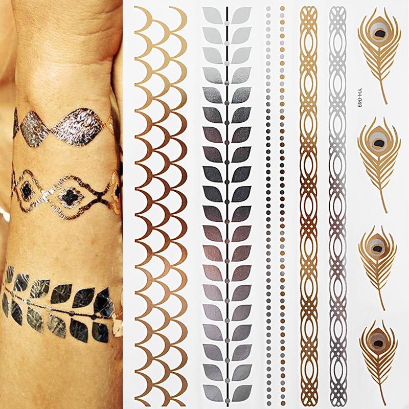 Gold Feathers Shimmering Jewellery Festival Temporary Tattoo