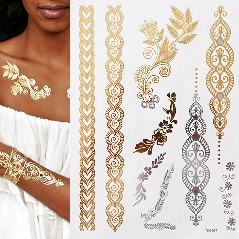 Gold Feathers Shimmering Jewellery Festival Temporary Tattoo