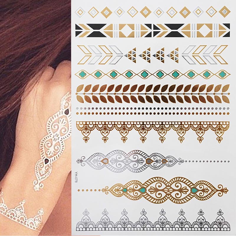 Gold Feathers Shimmering Jewellery Festival Temporary Tattoo