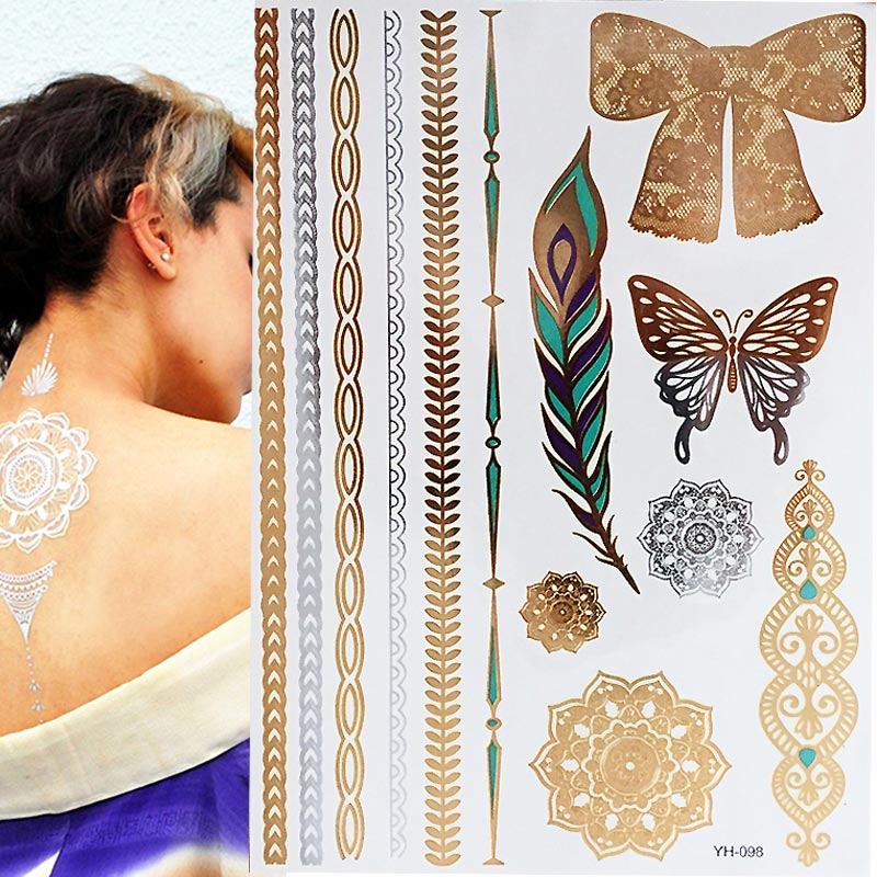 Gold Feathers Shimmering Jewellery Festival Temporary Tattoo