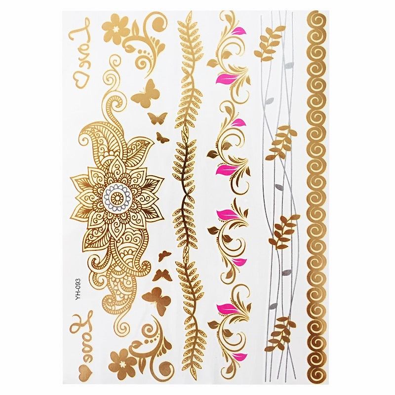 Gold Feathers Shimmering Jewellery Festival Temporary Tattoo