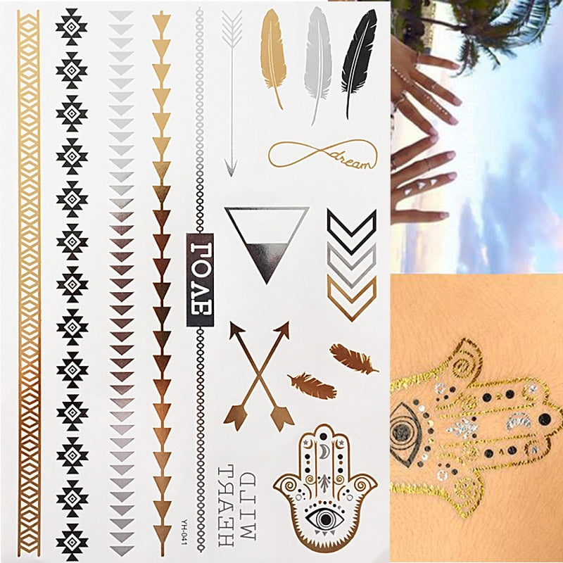 Gold Feathers Shimmering Jewellery Festival Temporary Tattoo