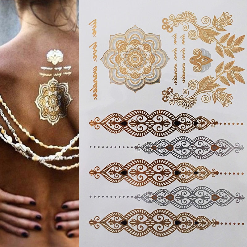 Gold Feathers Shimmering Jewellery Festival Temporary Tattoo