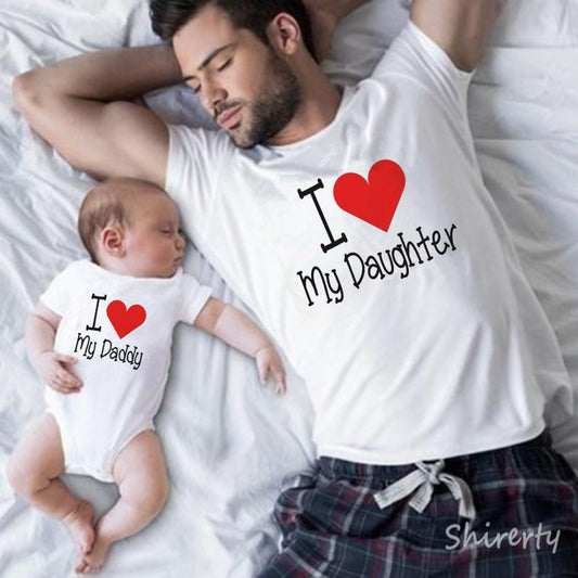 Family Matching Outfits Father Daughter Look Tshirt I Love My Daughter/Daddy Summer Cotton Daddy Baby Romper Matching Clothes